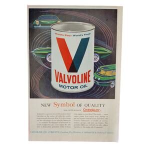 1961 Valvoline‎ Motor Oil ChemAloy Vtg Magazine Print Ad Green Cars Auto Swoosh